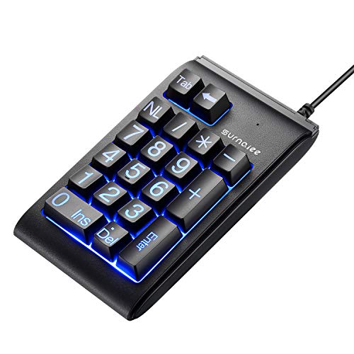 SurnQiee USBナンバーパッド 大型プリント 有線テンキーパッド 3色LEDバックライト付き ポータブル ミニ 10キーナンバー ノートパソコン デスクトップコンピューター PC用 フルサイズ 19キー ブラック NK601