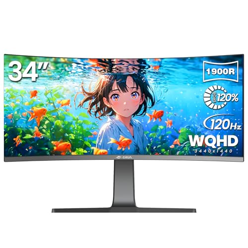 CRUA 【IPSパネル 湾曲モニター】CRUA 34インチ ゲーミングモニター 1900R 曲面 UWQHD (3440×1440P) 120Hz 21:9 ウルトラワイド ディスプレイ/DCI-P3 98% /HDMI2.0& DP1.4 / ブルーライト軽減/傾斜調整/広い視野角/壁掛け対応 CR340E