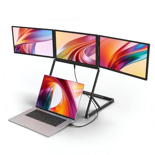 VSDISPLAY 14インチ ノートパソコン スクリーン エクステンダー ポータブル トリプルモニター 高解像度 1920x1200 IPS ディスプレイ USB-C & H/D 接続付き 折りたたみ式 調節可能 プラグアンドプレイ VS140TSFHD001