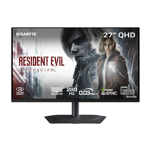 GIGABYTE MO27Q2A - 27インチ QD-OLED ゲーミングモニター - QHD 2560x1440-280Hz - 0.03ms GTG - AMD FreeSync Premium Pro, G-SYNC対応 - Type-C KVM - HDMI, DP, Type-C - 高さと傾き調整可能 - ブラック