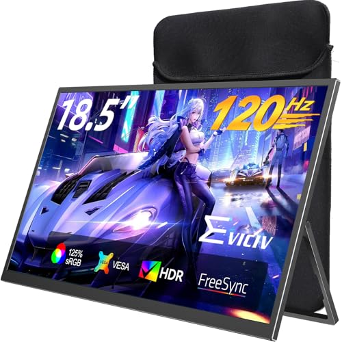 EVICIV ポータブルモニター 18.5インチ | 120HZ 1ms ゲーミングモニター | 125% sRGB | FreeSync, HDR | 350Nits | USB-C & HDMI | VESA & キックスタンド | ノートパソコン/スイッチ/ゲーム機用の大型トラベル外部セカンドスクリーン PM185