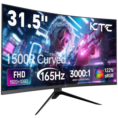 KTC 32インチ 湾曲ゲーミングモニター FHD 1080P 165Hz PCモニター 1500R HDR搭載122%sRGB FreeSync Premium HDMI 2.0x2 DisplayPort 1.4 VESA対応 チルト調整可能 アイケア H32S17C