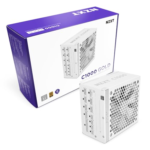 NZXT C1000 Gold ATX 3.1 完全モジュラー PC ゲーム用電源、低ノイズ1000W、80 Plus ゴールド、12V-2x6プラグ、ゼロファンモード、100%コンデンサ PA-0G2BW-US