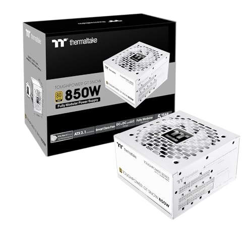Thermaltake Toughpower GT 850W Snow ATX 3.1電源; 80 Plus Gold Efficiency; スマートゼロファン; ネイティブ600W PCIe 5.1コネクタ; PS-TPT-0850FNFAGU-W; 5年保証 TPD-850AH2FXG-3