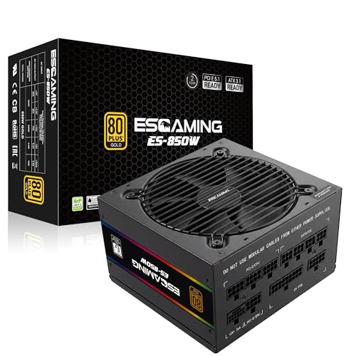 ESGAMING 850W 80 Plus ゴールド ATX ゲーミング電源 フルモジュラー ATX 3.1 & PCIe 5.1 対応 ハイエンドGPU用12V-2x6ケーブル付き - ブラック ESGM850W