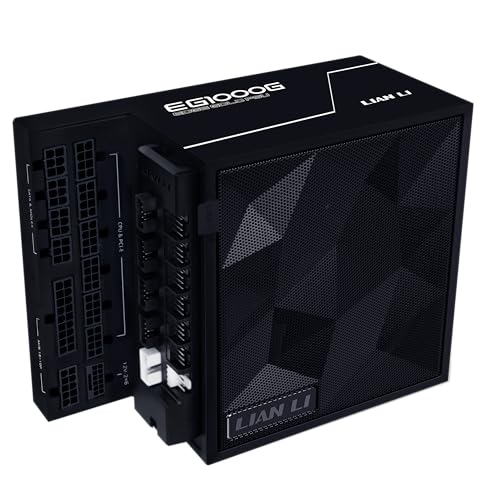 Lian Li EDGE1000W 完全モジュラー低ノイズATX電源 - ATX 3.1 & PCIE 5.1準拠 - Cybenetics Gold Efficiency - 12V-2x6ケーブル - L字型デザイン - USB/ファンハブ付き - ブラック (EG1000G.BH)