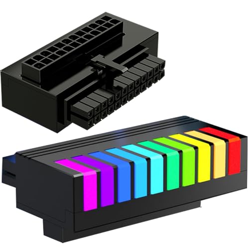 OwlTree ATX 24ピン 90度アダプター、5V 3ピン ARGB RGB 24ピン ライトアングル ATX メス - オス 電源アダプター 24ピン マザーボード用 (ブラック)
