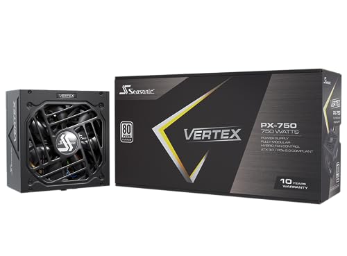 Seasonic Vertex PX-750, 750W 80+ Platinum, Compatible con ATX 3.0 / PCIe 5.0, módulo Completo, Control de Ventilador sin Ventilador - Vertex PX-750