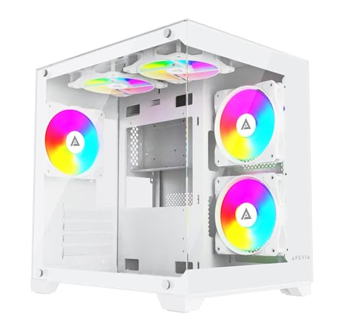 【並行輸入品】 Apevia Prism-WH Prism Micro-ATX ゲーミングPCキューブ 120mm ARGBファン5個付き 366RGBモード デュアル強化ガラスパネル