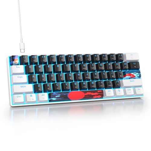 surmen 60%メカニカルゲーミングキーボード リニアレッドスイッチ付き 有線ミニコンパクトキーボード 60%バックライト ノートパソコン デスクトップ PC ゲーマー用 (61 ブラックアイスブルー)