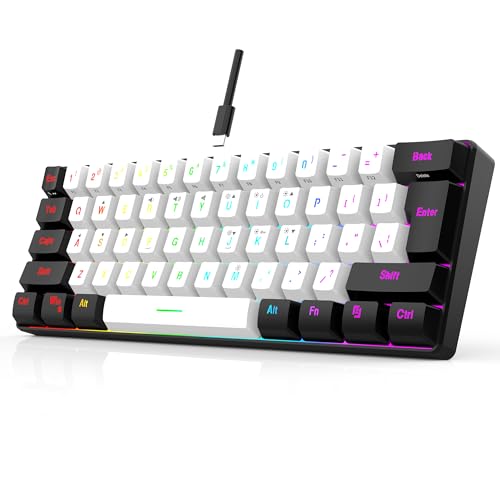 7KEYS 60%ミニゲーミングキーボード有線、61キーかわいいキーボード、RGBキーボードライトアップ25キーアンチゴーストメカニカルフィー、ポータブルウルトラコンパクト61キーモノクロオフィスコンピュータ/PC/Mac/ノートパソコン用 G61