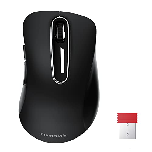 memzuoix ワイヤレスマウス 無線 2.4GHz 人間工学デザイン 長時間使用で疲れにくい 1400DPI 高精度光学トラッキング 即插即用 USB レシーバー付属 5ボタン PC ノー トMacBook Chrome OS 対応、ブラック