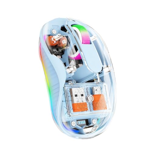 DIWOSHE Bluetoothマウス 2.4GHz ワイヤレス 3モード USB-A&C対応 透明 静音 小型 LED呼吸ライト付き 無線 充電式 5ボタン iPhone/iPad iOS13 以上/Macbook/Androidタブレット/Windows 8/10/11/Microsoftに対応 （ブルー） SYCM0801R-3M-L