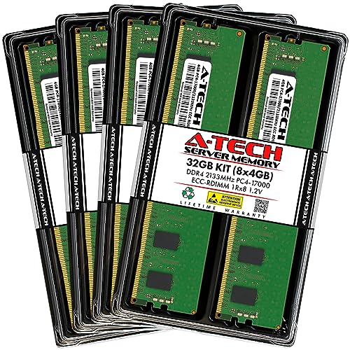 A-Tech 32GB キット (8x4GB) RAM QNAP ES1686dc NAS用 | DDR4 2133MHz PC4-17000 ECC RDIMM 1Rx8 1.2V 288ピン レジスタード DIMM メモリアップグレード