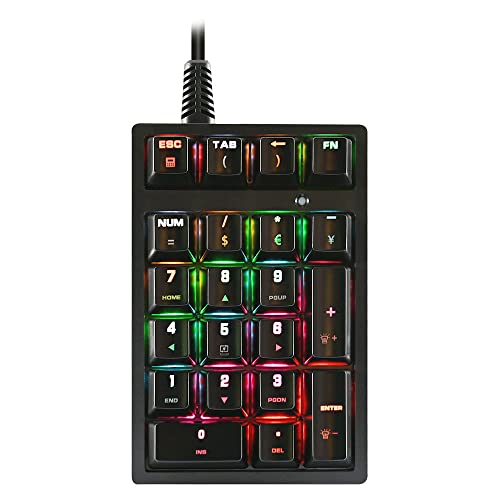 Ladfrol 数字キーパッド メカニカル数字キーパッド 5000万サイクル 高耐久性 USB接続 ブラック サポートWindows Mac (usb RGBカラー有線テンキーパッド)