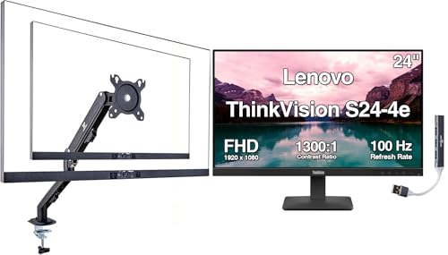 Lenovo ThinkVision T24-40 24インチ FHD IPSモニター 応答時間4ms、アンチグレア、ちらつきなし、VESAマウント(100mm)、ディスプレイポート、HDMI&DKZハブ、ブラック (64A4MARXUS) Ergoflexy シングルマウントアーム 64B5KAT1UZ