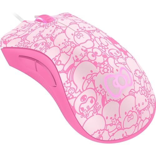 Razer DeathAdder エッセンシャル ゲーミングマウス – 6400 DPI 光学センサー、5つのプログラム可能なボタン、メカニカルスイッチ、ゴム製サイドグリップ – ハローキティとフレンズエディション RZ01-03851100-R3US