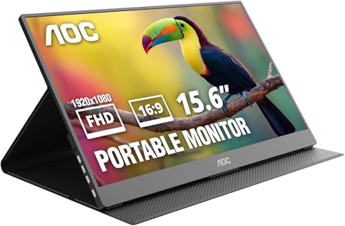 AOC 16T20 ポータブルモニター 15.6インチ FHD 1920x1080 IPSパネル コンピューターディスプレイ スピーカー USB Type C x2 Mini HDMI x1 プレミアムスマートカバー ゲーム機対応