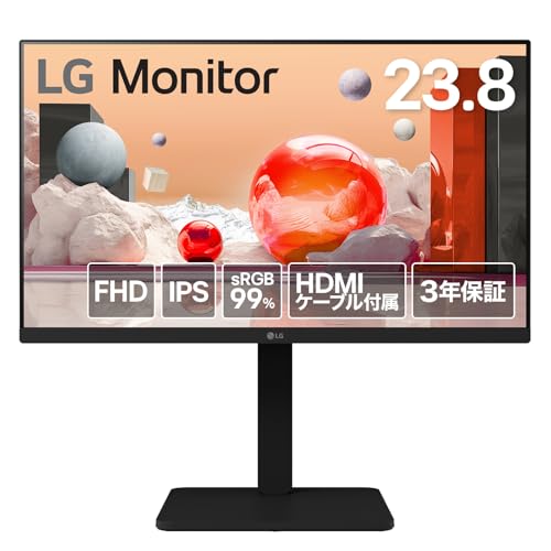 LG モニター ディスプレイ 24BA450-B 23.8インチ/フルHD(1920×1080)/100Hz/IPS/sRGB 99%/アンチグレア/D-Sub/HDMI/DisplayPort/スイベル/高さ調整/ピボット/2W+2W スピーカー/3年安心・無輝点保証