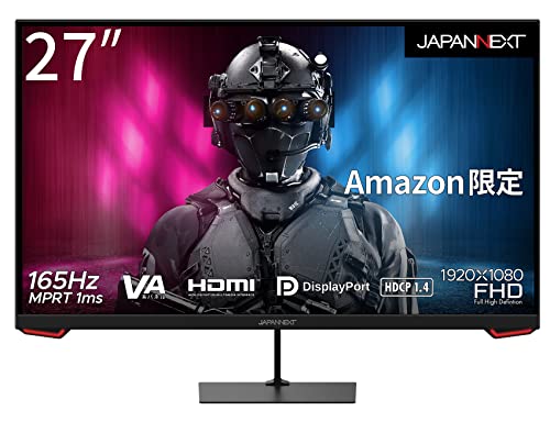 JAPANNEXT 27インチ ゲーミングモニター 165Hz 1ms フルHD 1920x1080解像度 VA パネル ディスプレイ (HDMI/DisplayPort/VESA対応/ブルーライトカット / 視野角178°) JN-VG27FHD165
