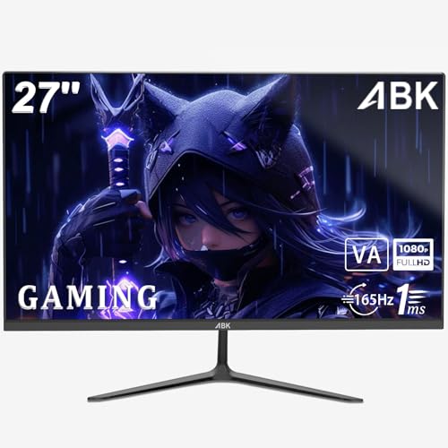 ABK ゲーミングモニター 27イン 165Hz FHD 1920*1080P VAパネル Free Sync 178°広視角 HDR対応 1ms反応 VESA対応 ブルーライト軽減 ゲームディスプレイ スピーカー内蔵 DP HDMI 1.4
