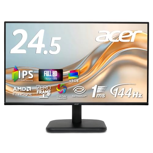 Acer 24.5インチ モニター IPS 144Hz 1ms(VRB) 非光沢 HDMI 1.4 ミニD-Sub 15ピン PCモニター 6軸カラー調整 3年保証(パネルは1年) EK251QP6bmix