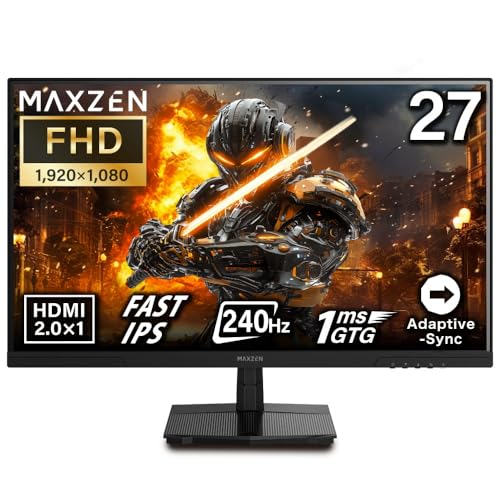 MAXZEN ゲーミングモニター 27インチ 240Hz FHD(1920×1080) 1080P HDMI2.0 DP1.4 FastIPS 1ms(GTG) Adaptive-Sync ブルーライトカット 非光沢 フリッカーフリー MGM27IC04-F240 マクスゼン