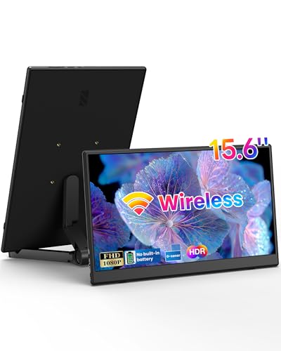 Yattberak 15.6インチ ワイヤレスポータブルモニター FHD 1080P IPS トラベルモニター ノートパソコン用 Gセンサー内蔵 Type-C&HDMI対応 折りたたみ式スタンド PU保護ケース VESAマウント ブルーライト保護 PD152KPN-US