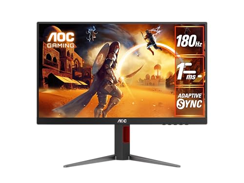 AOC ゲーミングモニター 27インチ, 1920×1080@180Hz, 0.5ms, HDMI2.0 x 1/ DP1.4x1, 昇降(高さ調整)/チルト/スイーベル/ピボット(縦回転), G-Sync Compatible対応, Adaptive Sync, HDR10, フリッカーフリー, 3年保証 27G4/11