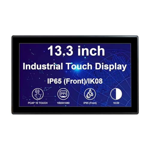 VSDISPLAY 13.3インチ 静電容量式タッチスクリーンモニター 1920x1080 高解像度防水LCDディスプレイ 屋外産業用モニター 16:9アスペクト比 VS-133M-NBC3B02