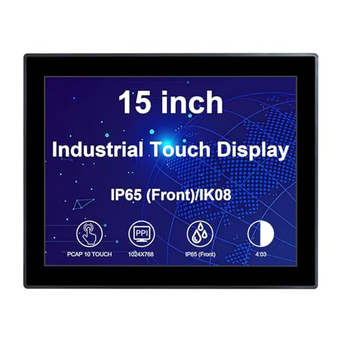 VSDISPLAY 15インチ 1024x768 タッチスクリーンモニター 静電容量式 10ポイント タッチ LCDディスプレイ 防水 防塵 アスペクト比 4:3 屋外産業用 VS-150M-NBC3B02