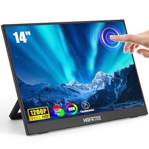HGFRTEE ポータブルモニター タッチスクリーン 14インチ、1920x1200 60Hz USB-C & FHD 外部ディスプレイ タッチスクリーン ノートパソコン/Mac/ゲーム/オフィス用 VESAマウント可能 トラベルモニター 内蔵スピーカー-LCDパネル付き B141-SZF06L1-T