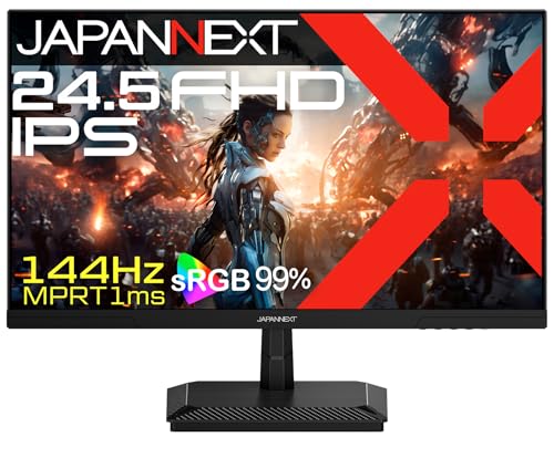 JAPANNEXT 【Amazon.co.jp限定】JAPANNEXT 24.5インチ IPSパネル搭載 144Hz/1ms(MPRT)対応 フルHD(1920x1080)解像度 ゲーミングモニター JN-i245G144F HDMI DisplayPort HDR sRGB:99% PS5 フルHD:120Hz接続【2年保証】