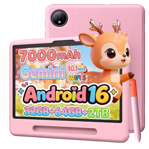 Luzglo 【キッズタブレット 子供用 Android16 3~7歳向け】P10 10インチ Wi-Fiモデル、32GB RAM+64GB ROM+2TB拡張、Gemini AI搭載、90Hz画面、7000mAh、5G WiFi、顔認識・児童保護、保護ケース・タッチペン付き 知育
