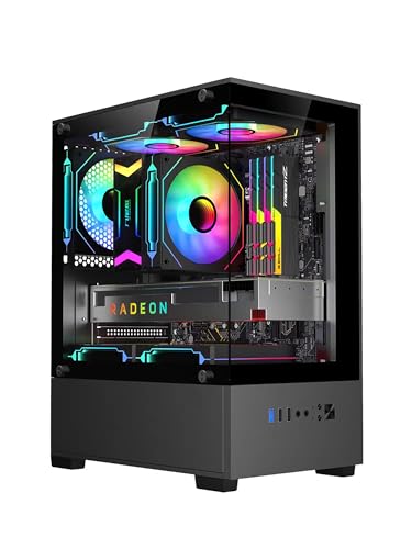 Amecke ゲーミング仕様 コンパクト M-ATX ミニタワー 柱なし設計 スチール + 強化ガラス M-ATX/ITX 汎用対応 (ブラック)