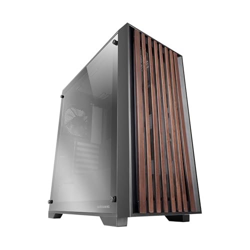 Mars Gaming MARSGAMING MC-Wood ATX 木製フロントパネル サイドクロームメッキガラス 120mm FDBファン 最大360mmの液体冷却 デュアルチャンバー ケーブル管理 セミタワー PC ブラック