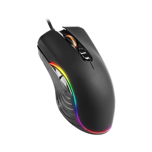 Sunffice RGB 有線ゲーミングマウス RGB 人間工学マウス 7つのバックライトモード 2400 DPI 調節可能 コンピューター USB マウス Windows PC Mac ノートパソコン ゲーマー用 (ブラック) FMCM0399Y-B