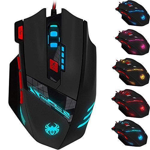 ZELOTES T90 Professional 9200 DPI 高精度 USB 有線ゲーミングマウス 8ボタン 7種類のモード LEDカラフル呼吸ライト ウェイトチューニングセット (ブラック)