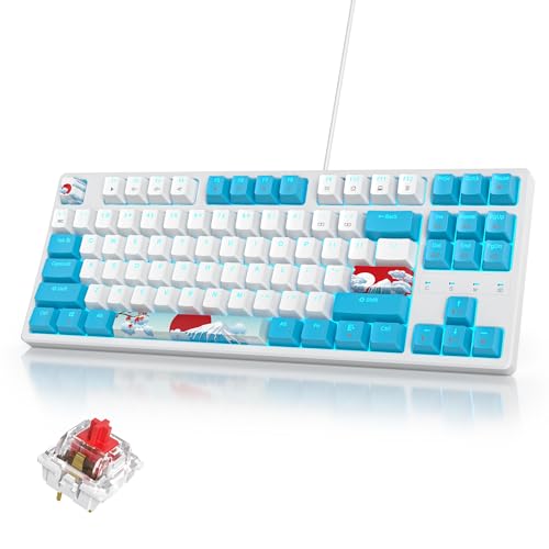 iRoboosta 75%メカニカルゲーミングキーボード レッドスイッチ付き RGB LEDバックライトキーボード ホワイトとブルー 87キー コンパクト TKL 有線コンピューターキーボード Windows ノートパソコン PC ゲーマー用 (87 Sea)