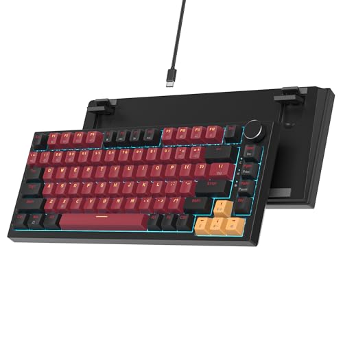 Ussixchare 75% ゲーミングキーボード ガスケットマウント メカニカルキーボード 有線 カスタム ホットスワップ可能キーボード RGB バックライトノブ TKL キーボード PC ノートパソコン Windows ゲーマー用 (レッドサムライ)