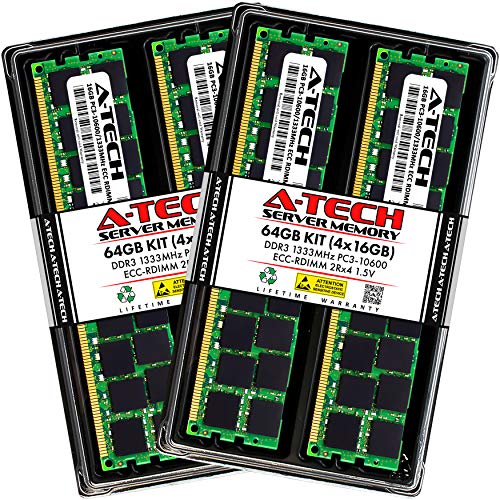 A-Tech 64GB キット (4x16GB) RAM Supermicro SUPER X9DBU-3F, X9DRFF-7T+, X9DRG-HTF+, X9DRG-QF, X9DRT-IBQF, X9DRT-P, X9SRG-F | DDR3 1333MHz PC3-10600 ECC RDIMM 2Rx4 1用 .5V登録済み サーバーメモリのアップグレード。 ASA466