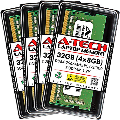 A-Tech 32GB キット (4x8GB) RAM Dell Alienware Area-51m ゲーミングノートパソコン用 | DDR4 2666MHz PC4-21300 SODIMM 1.2V 260ピン ノンECC SO-DIMM メモリアップグレード