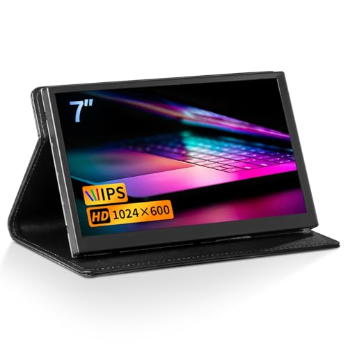CUQI 7インチミニモニター、IPS 1024×600 HDMIポータブルモニター、レザースタンド付き、Raspberry Pi 5/4、ノートパソコン、PC、Switch、Xbox、PS4用。 7 inch leather