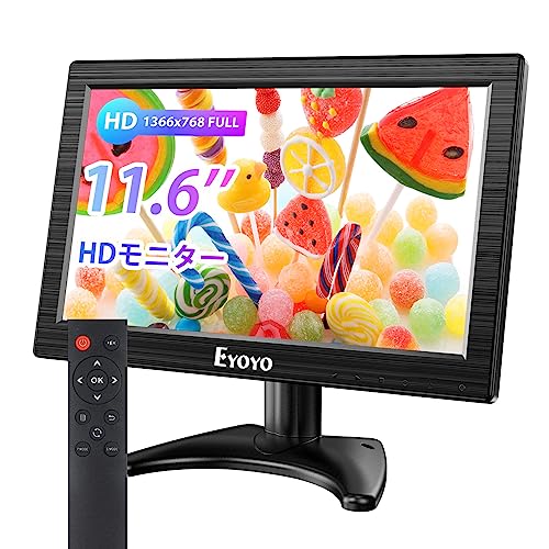 Eyoyo 11.6インチ小型モニター Eyoyo 小型ディスプレイ 160°広視野角 1366x768 AV/HDMI/BNC/VGA 12インチ監視モニター スピーカー内蔵 ラップトップ/PC/ラズベリーパイ/Xbox/Windows 7/8/10対応 日本語 ゲーム 工業用 12インチサブディスプレイ EM12B
