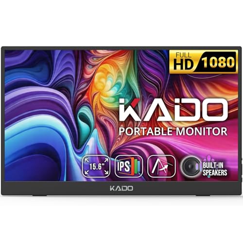 Kado ポータブルモニター 15.6インチ FHD 1080p, 60Hz ウルトラスリムノートパソコンモニター 1920x1080 IPSディスプレイ 逆充電 キックスタンド PC、Mac、電話、タブレット、スイッチ、Xbox、PS5、USB-C、HDMI接続用 K165W-FP1T2