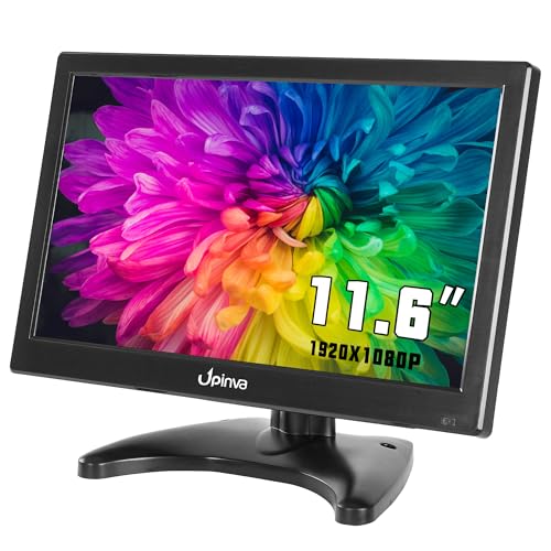 Upinva 12インチ IPSモニター 1920x1080 FHD (16:9) 60Hz - BNC/VGA/AV入力 内蔵スピーカー付き CCTV防犯カメラ DVR PC ゲーム機用 コンパクト設計 UA116L