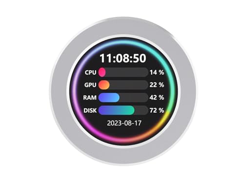 WaveShare 2.1インチ CPU/GPU クーラー ラウンド LCDディスプレイ AIO コンピューター温度モニター 水冷システム用 PCセンサーパネル PC用センサーパネル PC用アクセサリ サイドビルドゲーミングPCパーツ シルバー 2.1inch USB Monitor W -1