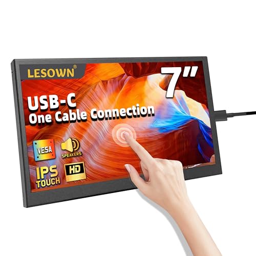 LESOWN 7インチ USB-C HDMI ポータブル タッチモニター FHD 1024x600 IPS LCD タッチスクリーン 内蔵スピーカー 外付けモニター ノートパソコン PC 電話 Mac用 P70D-T