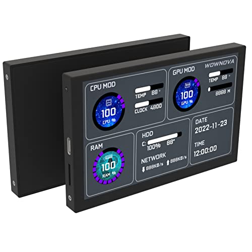WOWNOVA 5インチコンピューター温度モニター、ダイナミックテーマ対応、ARGB PCケースセンサーパネル、IPS Type-C USB ミニセカンダリスクリーン、CPU RAM HDDデータモニター(ブラック)