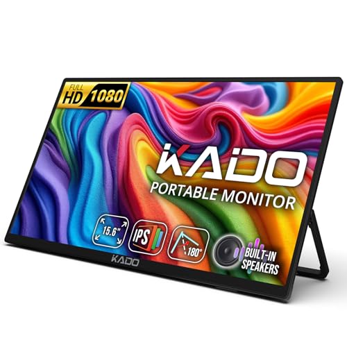 Kado 15.6インチフルHDポータブルモニター、セカンドディスプレイ IPS 1920x1080 HDMI USB Type-Cラップトップスクリーンエクステンダー、180°キックスタンドキャリーケース、PC、Mac、電話、デックス、タブレット、Xbox、PS4/PS5用の壁/アームマウント K165W-FPN.1